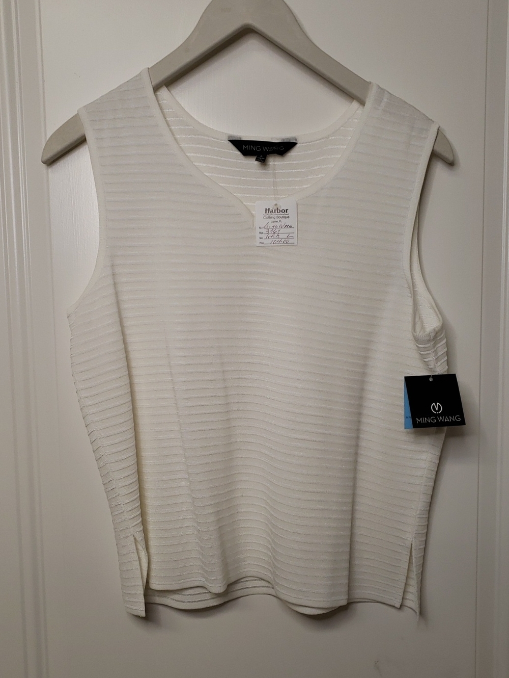 NWT Ming Wang White Sleeveless Ribbed Knit Shell